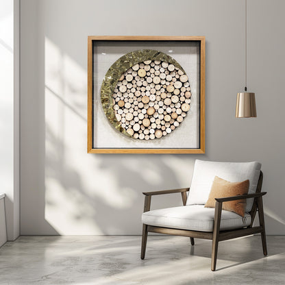 Luxury Framed Log Cross-Section Wall Art - Metallic 3D Sculpture