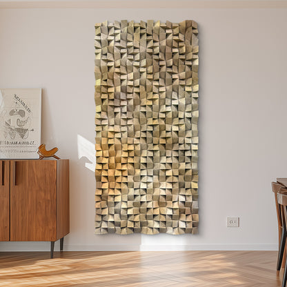3D gradient wall art with geometric wooden blocks, textured solid wood decor ideal for living rooms, bedrooms and offices.