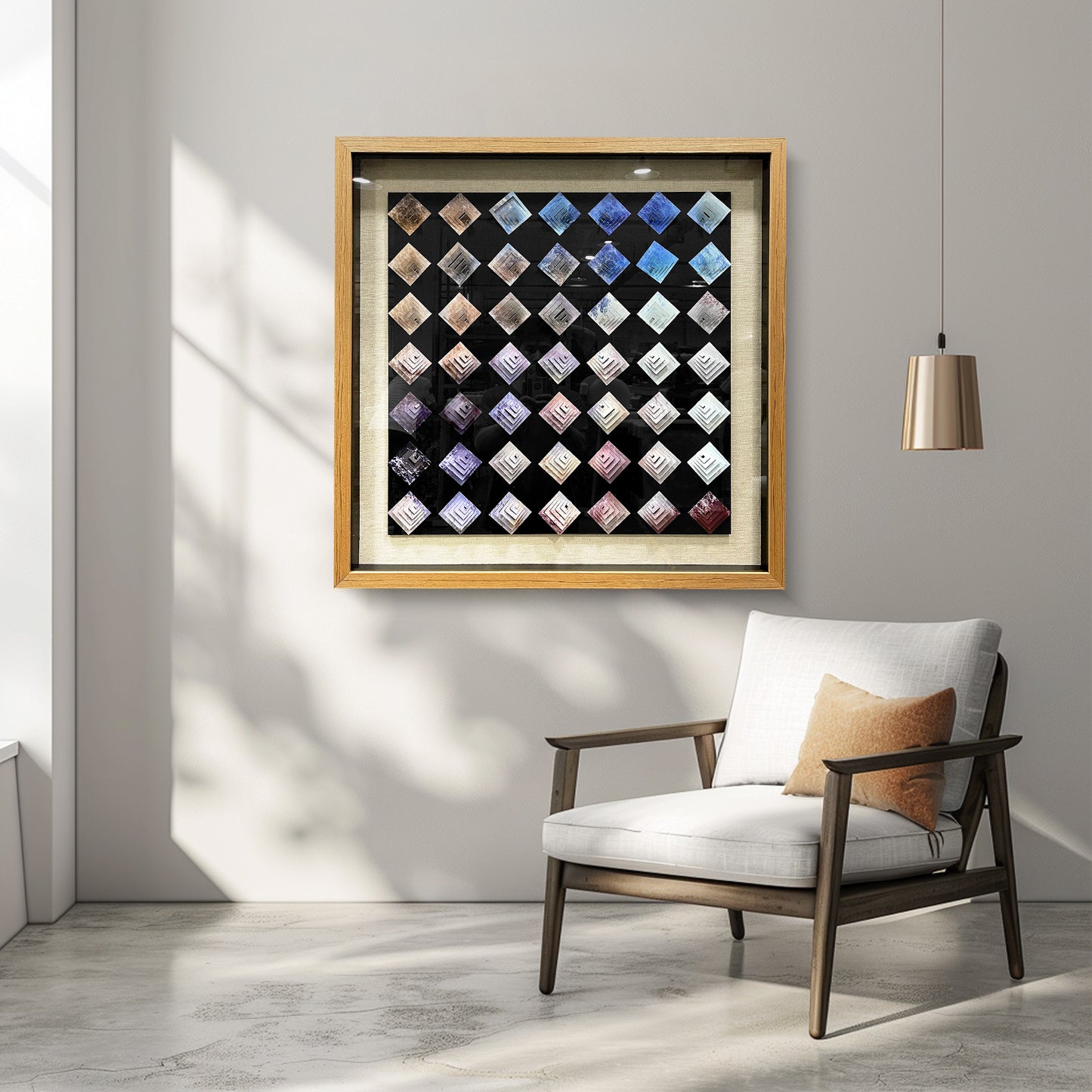 3D Pyramid Metal Matrix Wall Art - Geometric Luxury Sculpture
