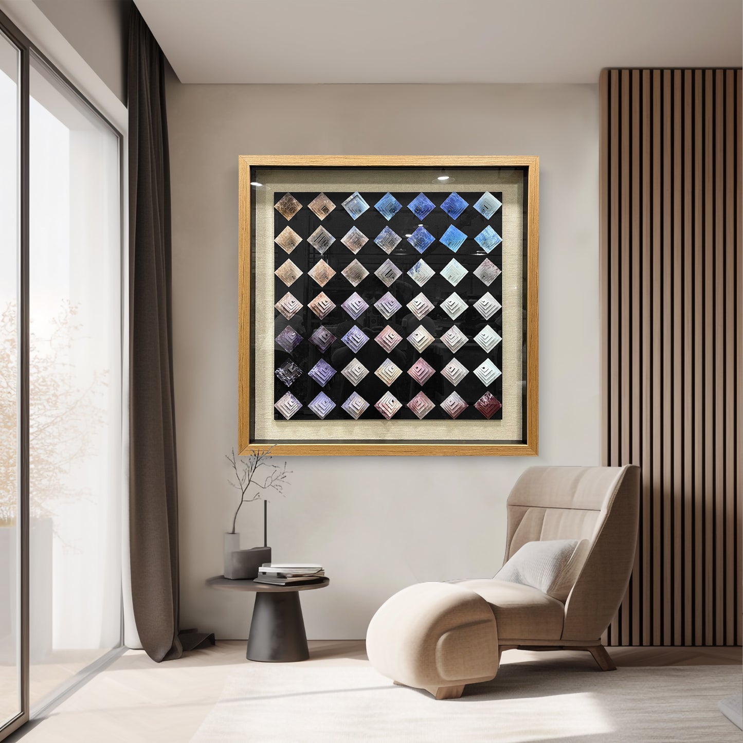 3D Pyramid Metal Matrix Wall Art - Geometric Luxury Sculpture