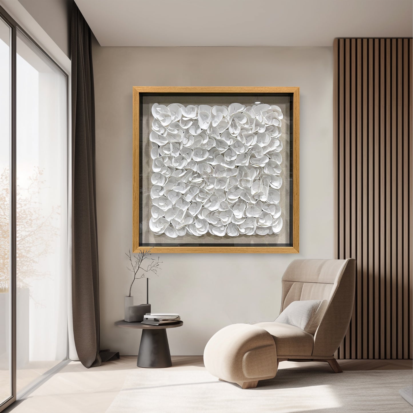 White Monochrome Leather Wall Sculpture - Luxury 3D Geometric Art