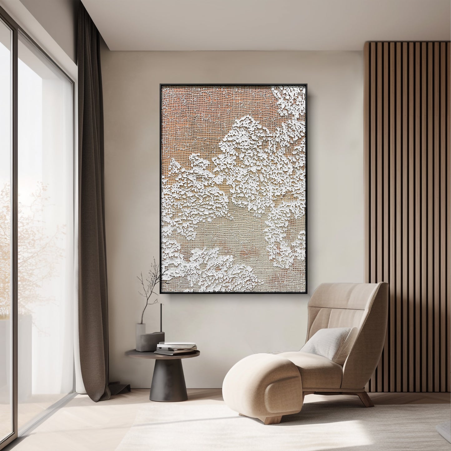 High-End Textured Grid Oil Painting - Modern Wall Art