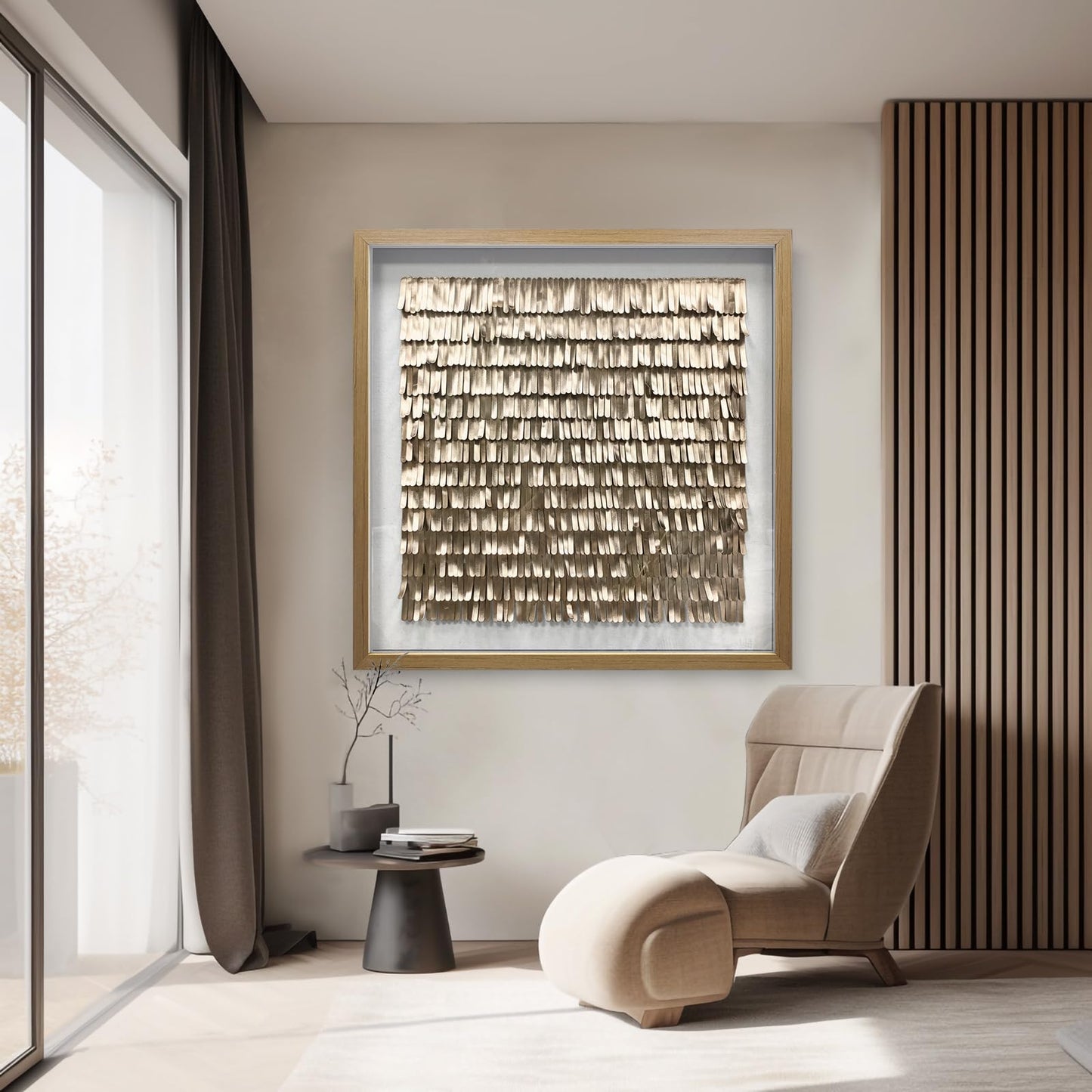 Handmade Gold Leather Wall Art - Textured Sculpture