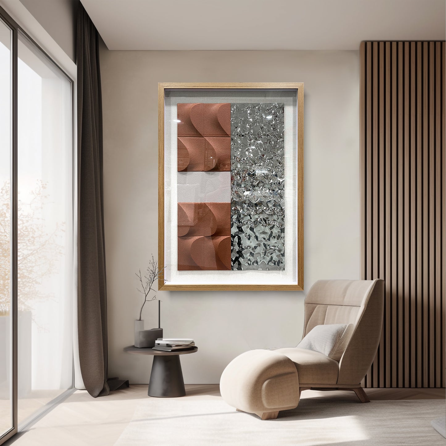 Modern 3D Abstract Wall Relief - Wood & Metal Fusion Statement Piece