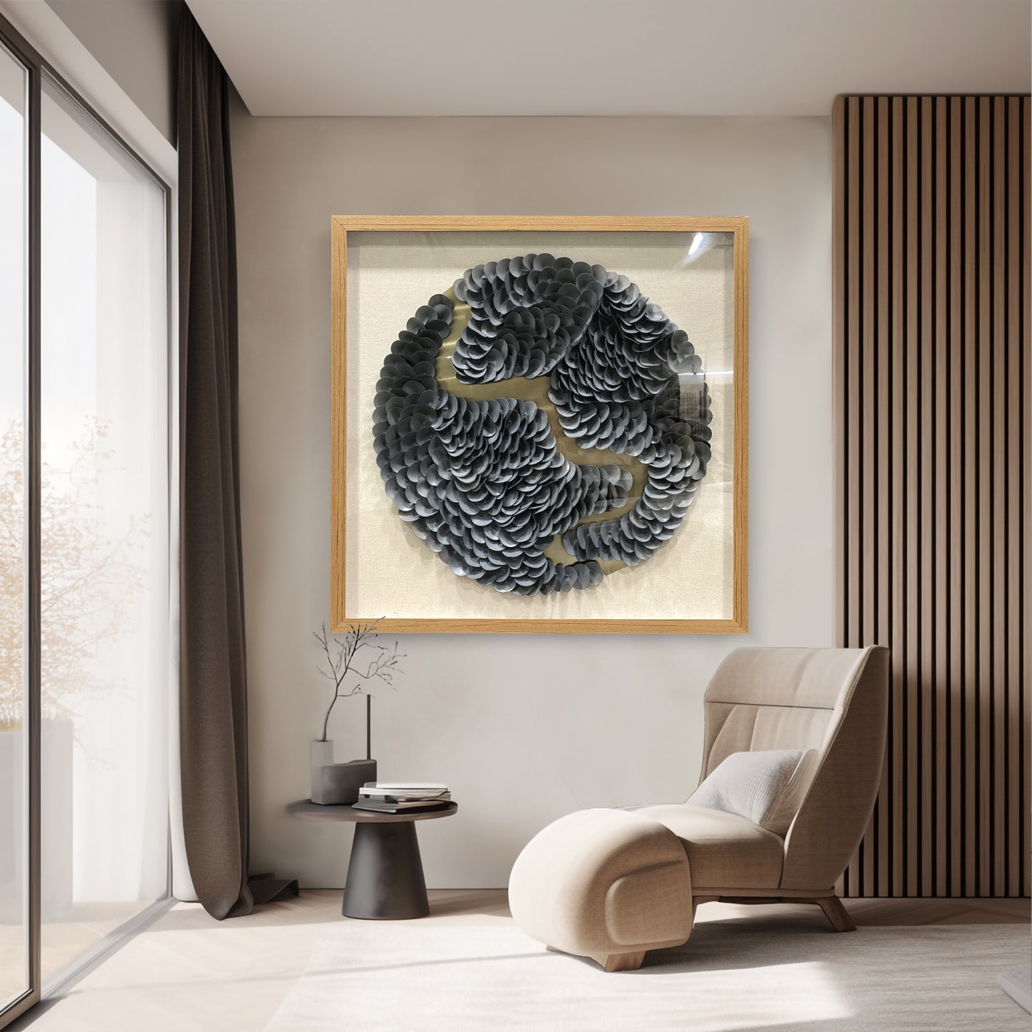 Modern Textured Leather Wall Decor - Circular Mixed Media Art