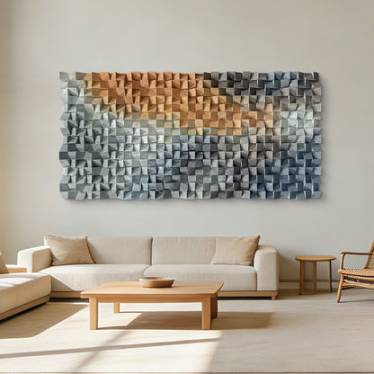 Large wooden block wall art integrates into interior spaces, exuding a leisurely and romantic atmosphere, infusing poetic charm into the room.