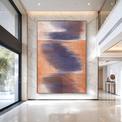 Modern Geometric Textured Wall Art in Blue and Orange