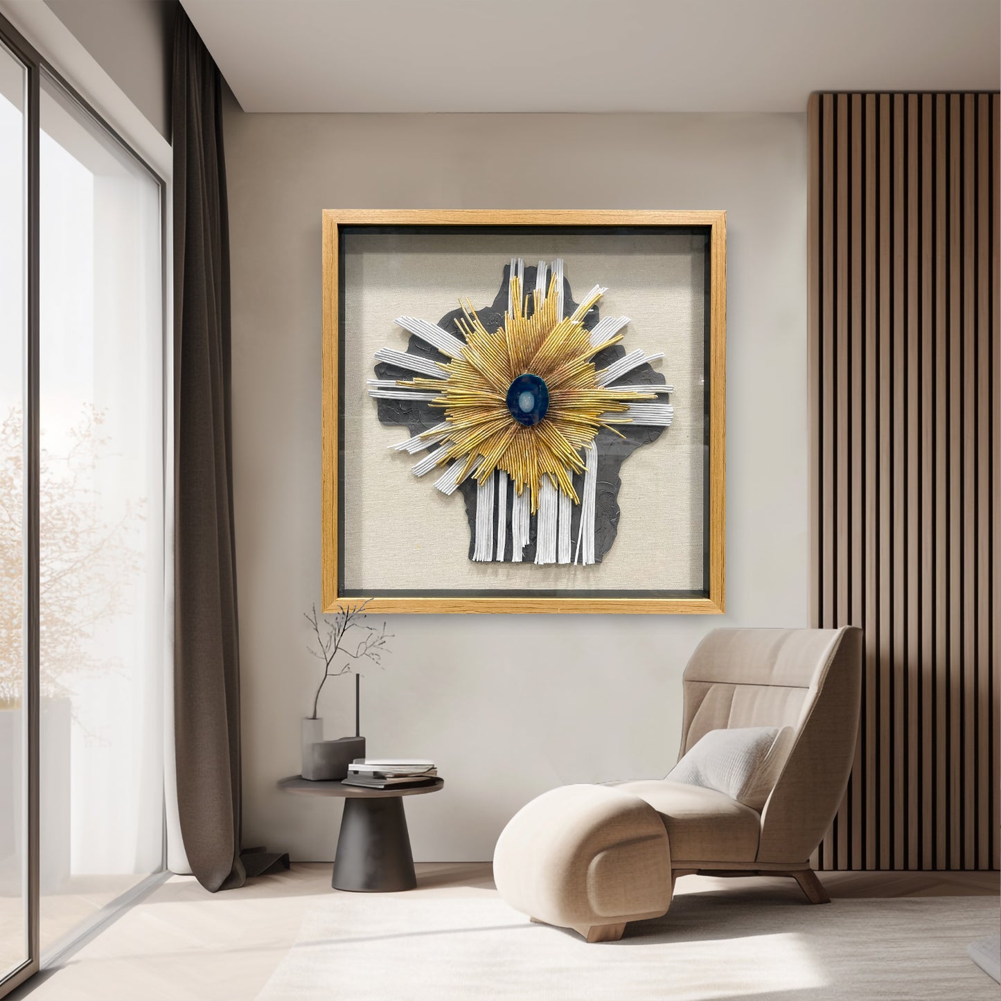 Abstract Mixed Media Framed Wall Art - 3D Geometric Relief