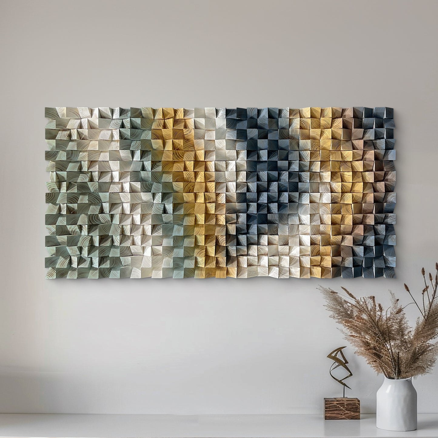 Unique triangular wooden wall art, crafted from natural wood to outline dynamic geometric lines, embodying stylish artistic aesthetics.