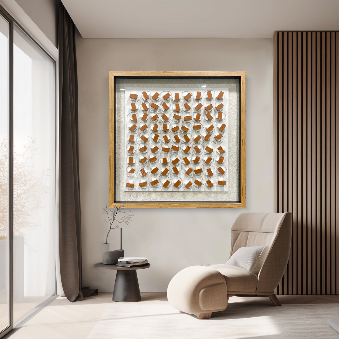 Hand-Painted Carved Wood Wall Art - Modern 3D Relief Panel