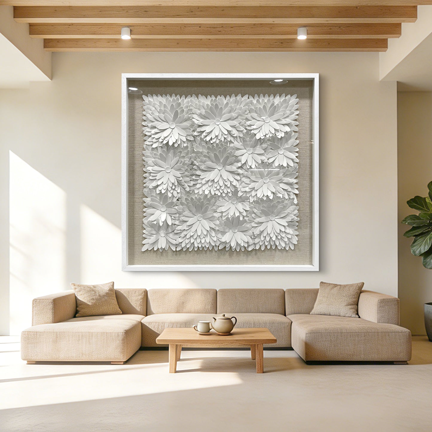 Abstract Layered 3D Floral Textured Framed Wall Decor