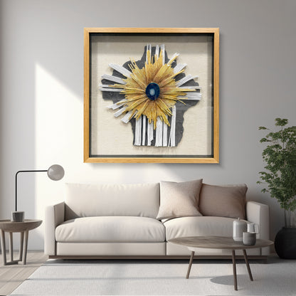 Abstract Mixed Media Framed Wall Art - 3D Geometric Relief