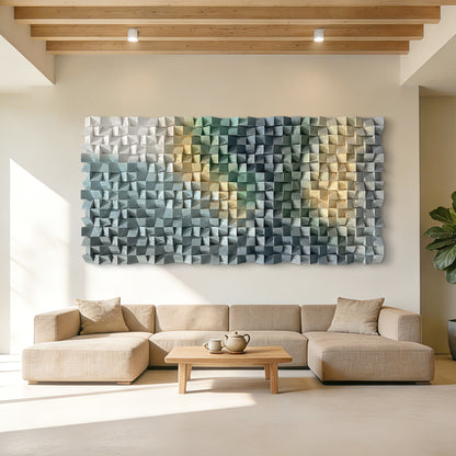Large triangular wooden block art wall decoration, living room bedroom artistic sense, hanging wall art, home space eye-catching decoration