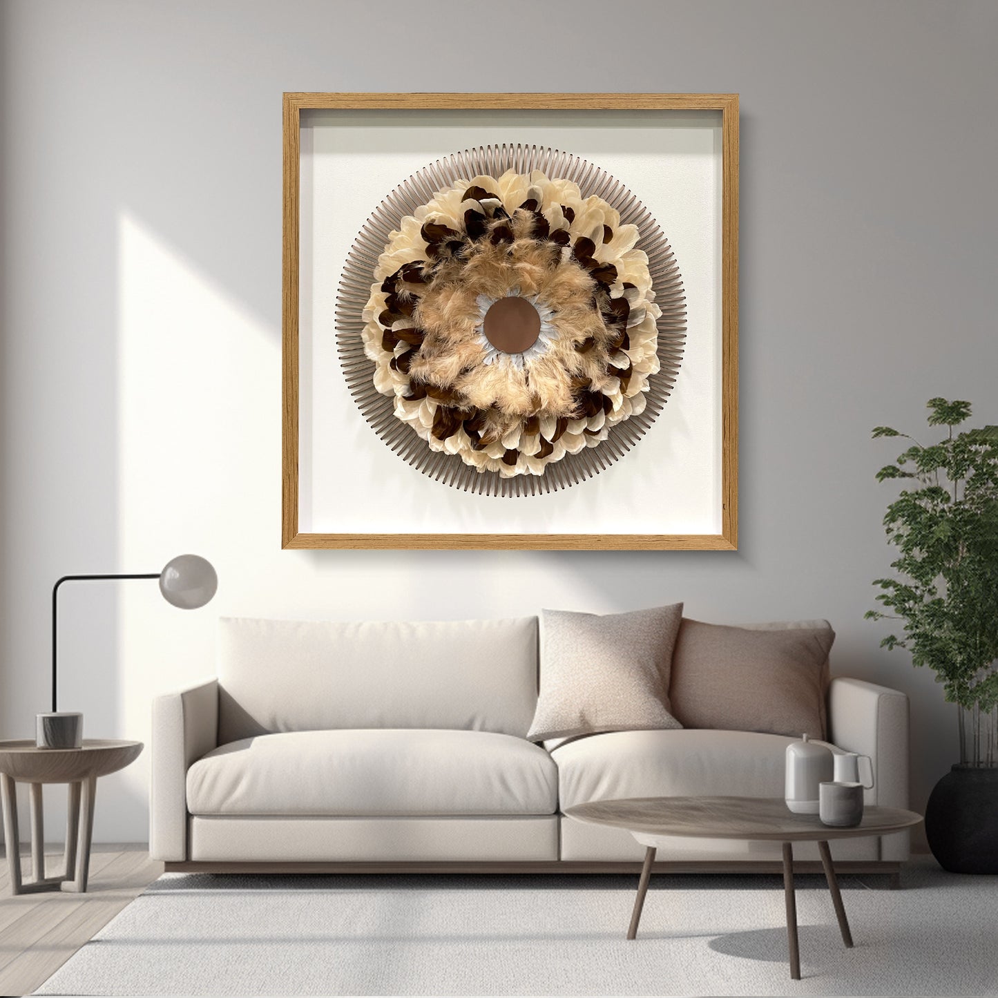 Boho Feather Wall Art - Radial Wood Slats Layered Juju Decor