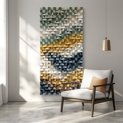 Unique triangular wooden wall art, crafted from natural wood to outline dynamic geometric lines, embodying stylish artistic aesthetics.