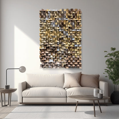 Natural Wood Triangle Mosaic Art - 3D Geometric Wall Decor