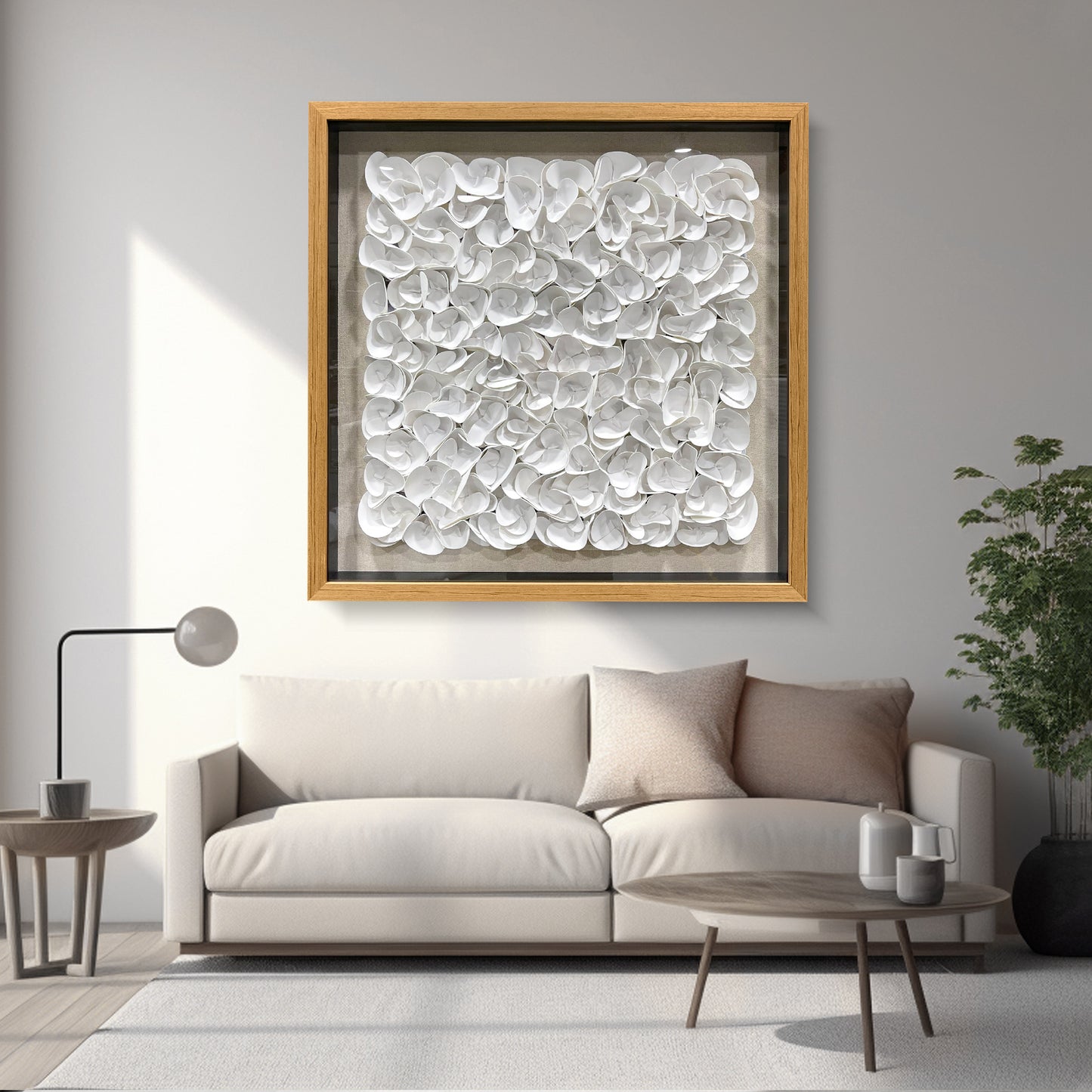 White Monochrome Leather Wall Sculpture - Luxury 3D Geometric Art