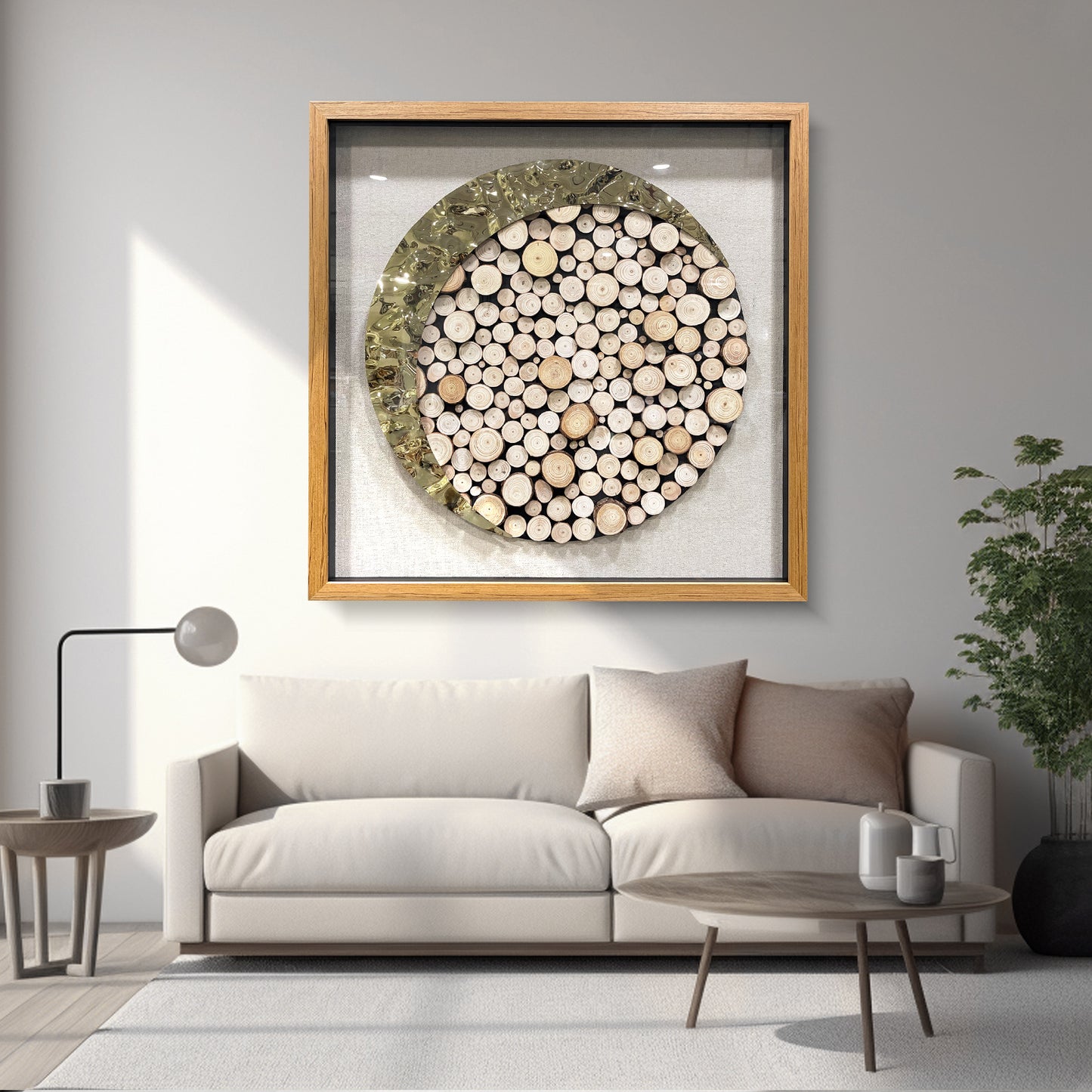 Luxury Framed Log Cross-Section Wall Art - Metallic 3D Sculpture