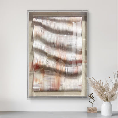 Handcrafted 3D paper artwork, modern textured wall art with delicate three-dimensional design.