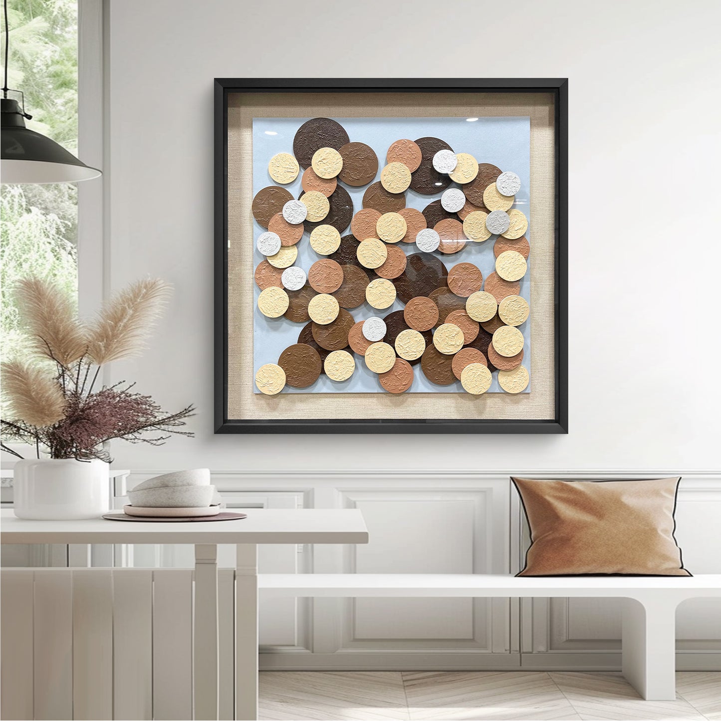 Abstract Overlapping Wood Disc Wall Art - Earthy Round Sculpture