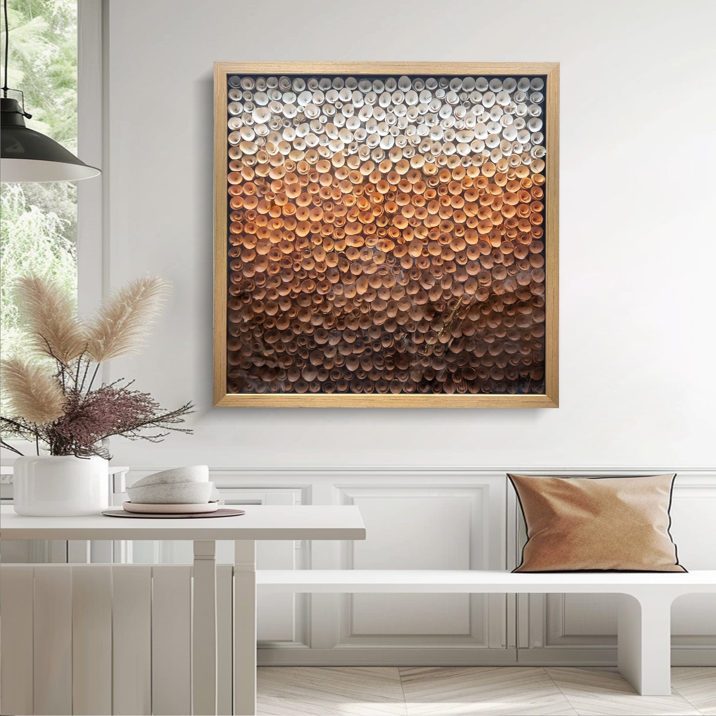 Wood Paper Flower Shadow Box - Modern 3D Wall Sculpture