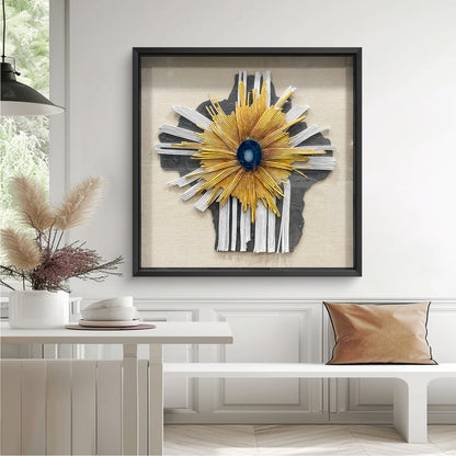 Abstract Mixed Media Framed Wall Art - 3D Geometric Relief