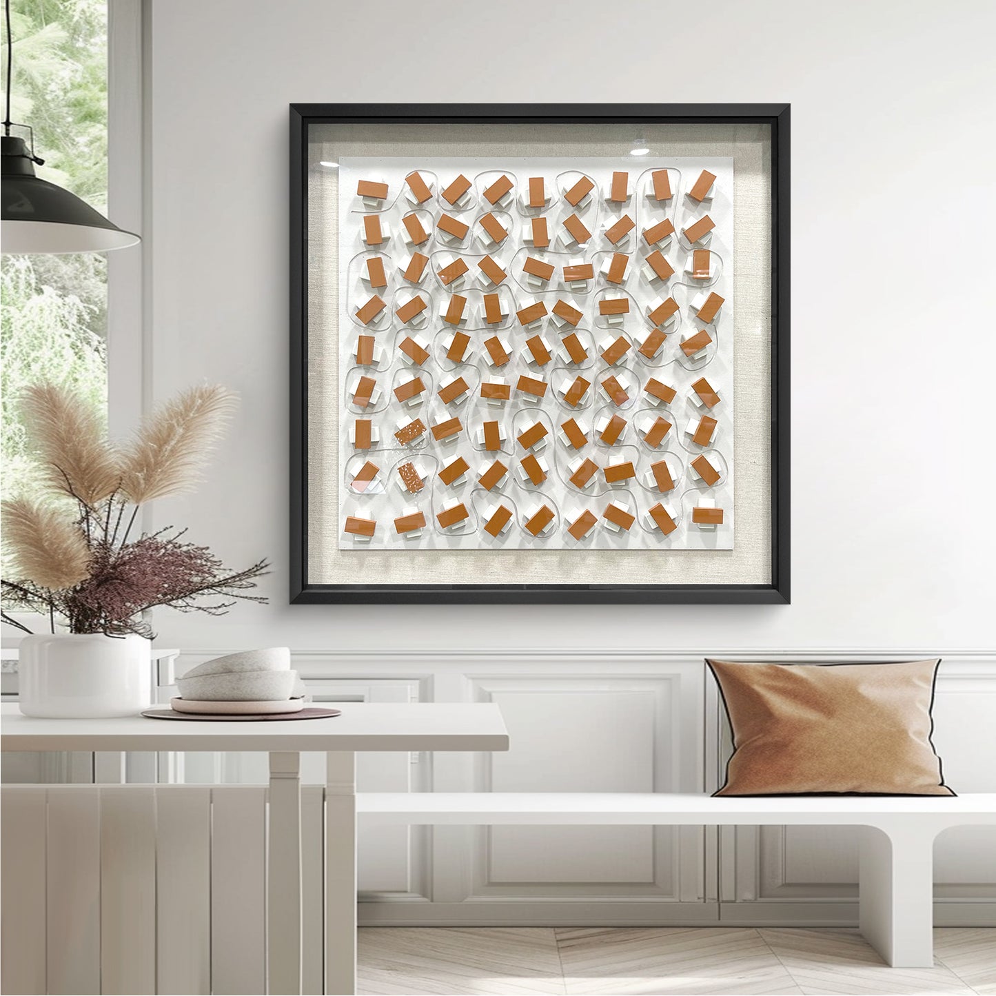 Hand-Painted Carved Wood Wall Art - Modern 3D Relief Panel