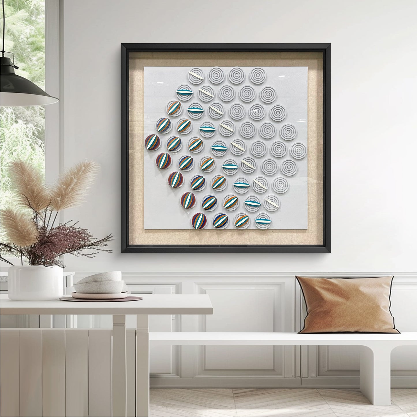 Modern Kinetic Geometric Wood Wall Art - Striped Relief Sculpture