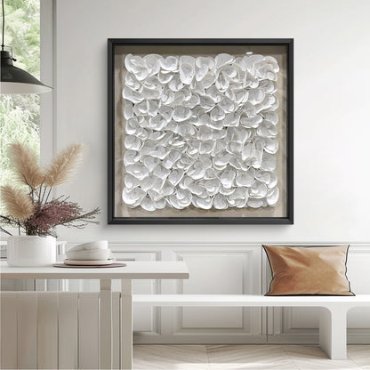 White Monochrome Leather Wall Sculpture - Luxury 3D Geometric Art