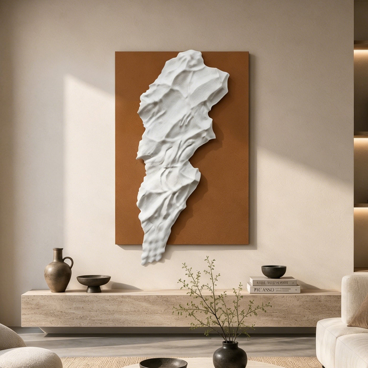 White Melted Form Sandstone Wall Relief