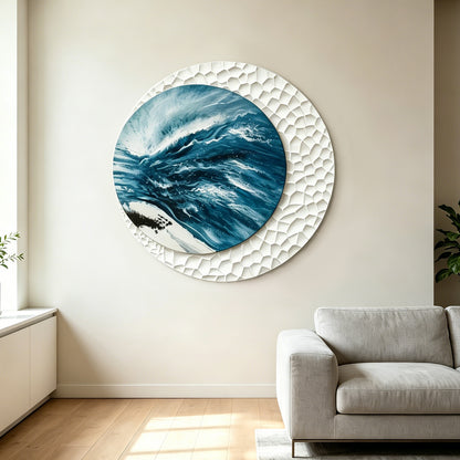 Aqua Moon Round Textured Wall Art