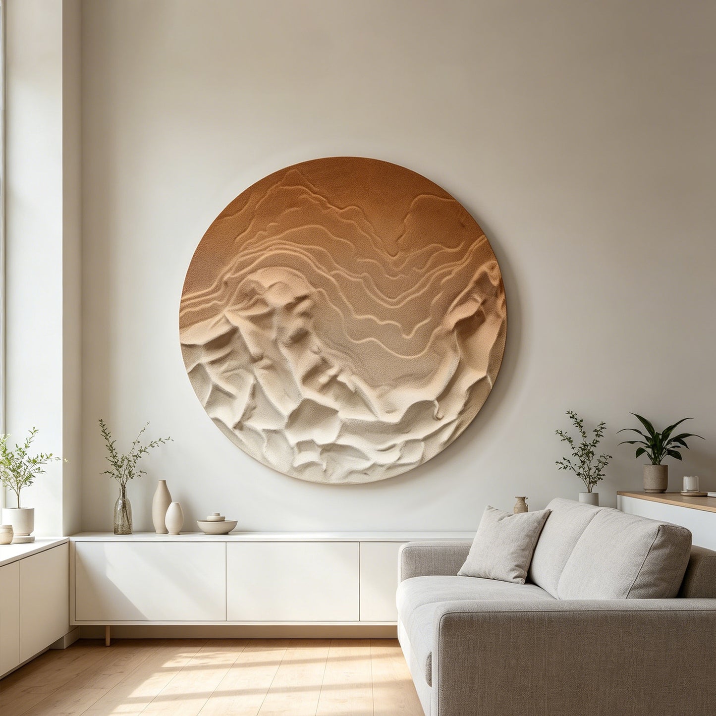 Sunlit Peaks Round Carved Relief