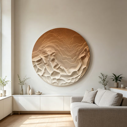 Sunlit Peaks Round Carved Relief