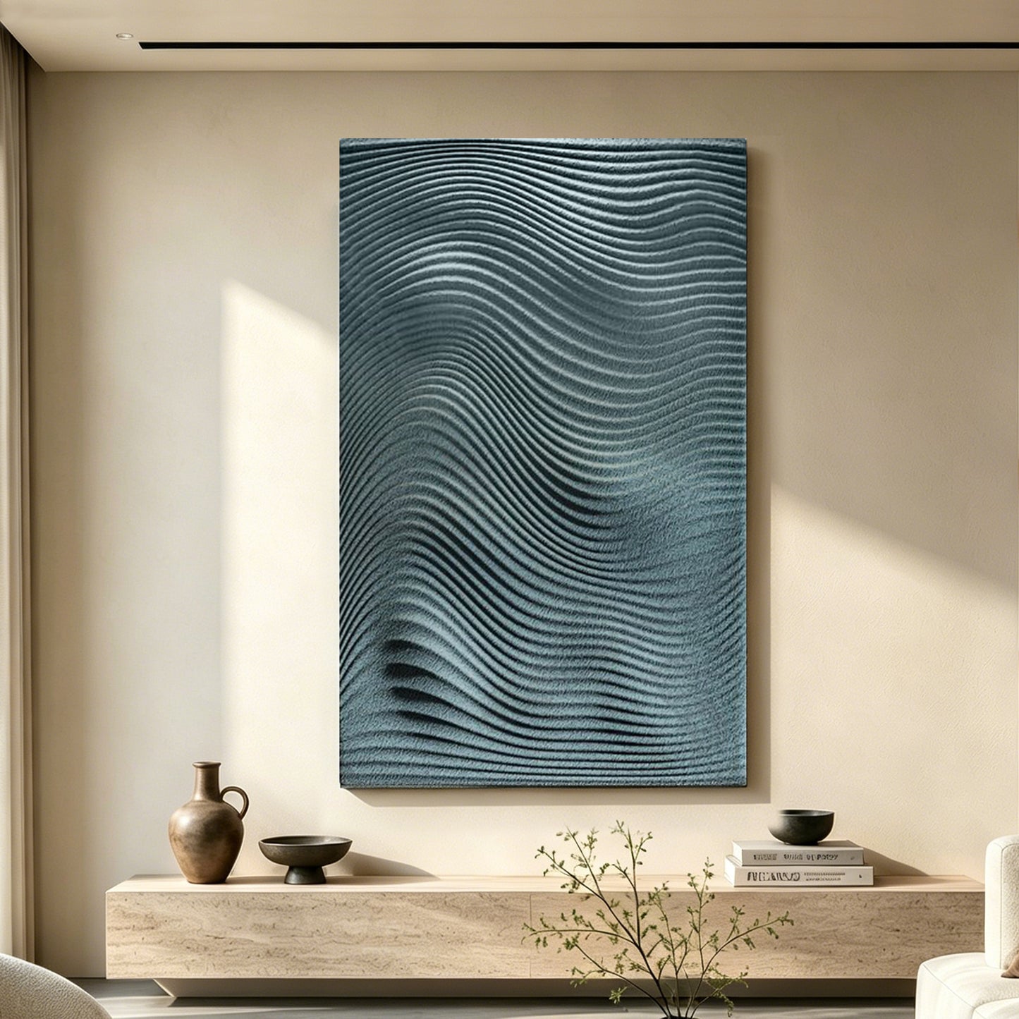 Deep Blue Wave Carved Wall Panel