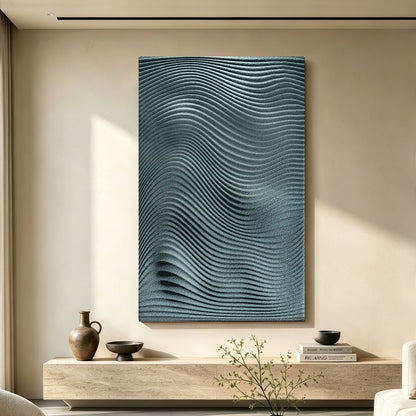 Deep Blue Wave Carved Wall Panel