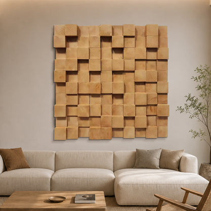 Natural Block Wood Mosaic Wall Art