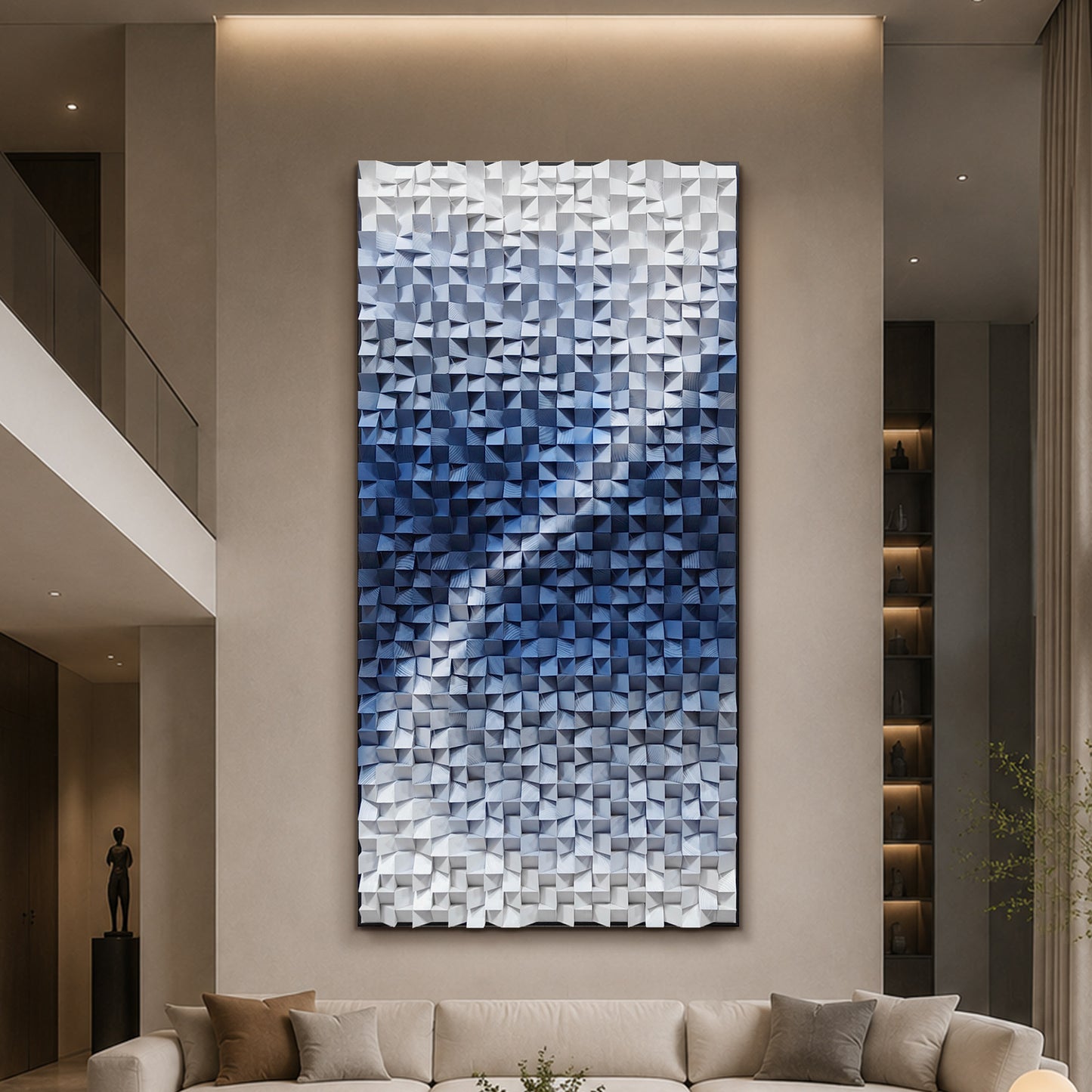 Blue Copper Wood Mosaic Wall Panel