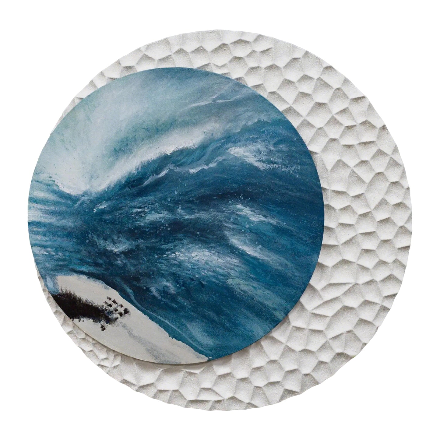 Aqua Moon Round Textured Wall Art