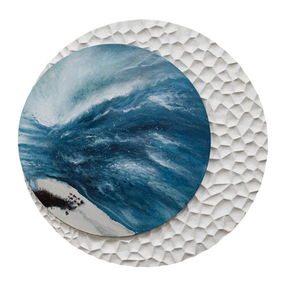 Aqua Moon Round Textured Wall Art