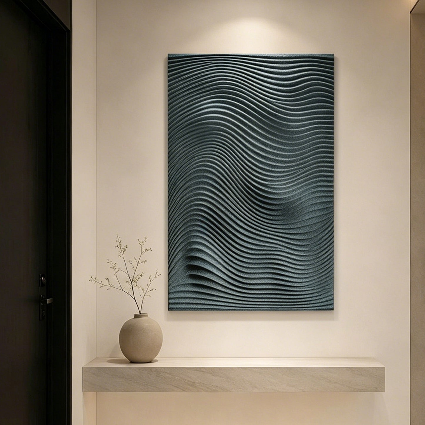 Deep Blue Wave Carved Wall Panel