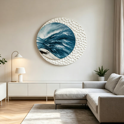 Aqua Moon Round Textured Wall Art
