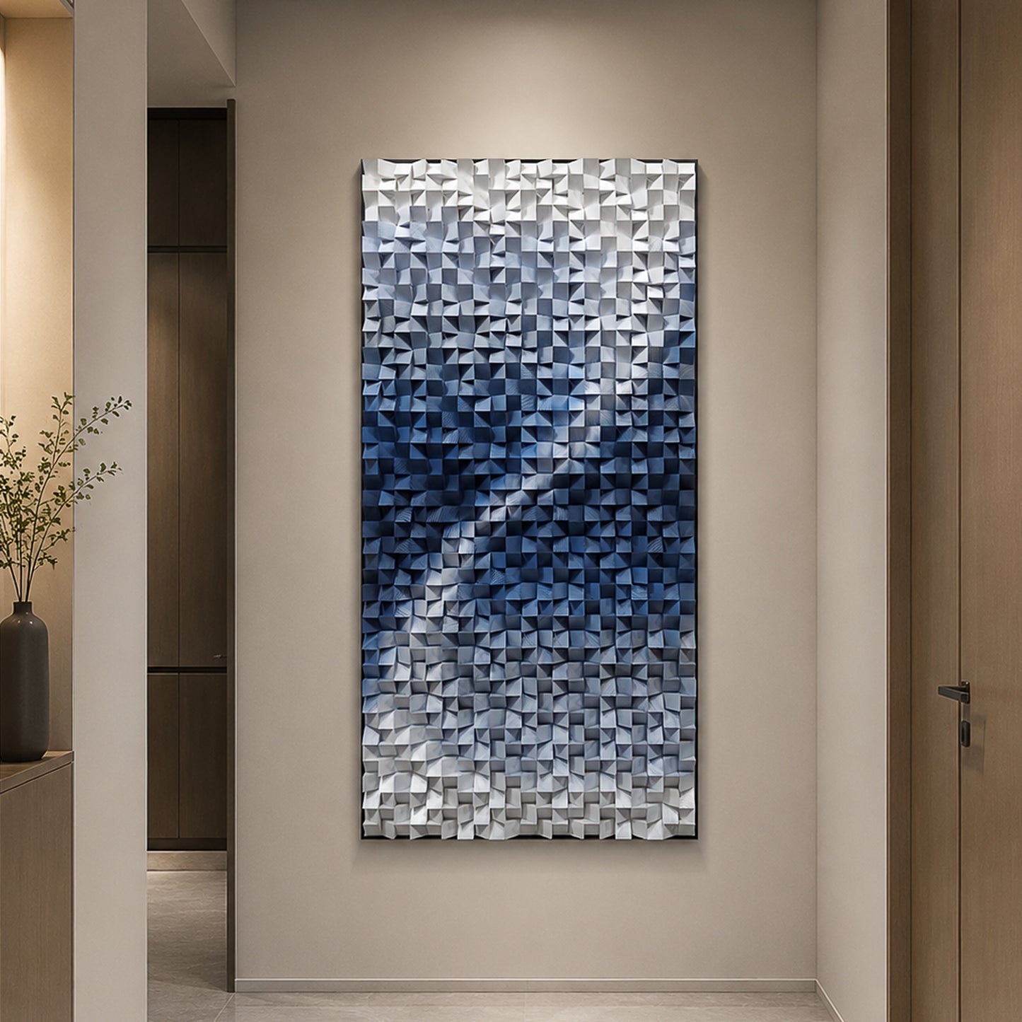 Blue Copper Wood Mosaic Wall Panel