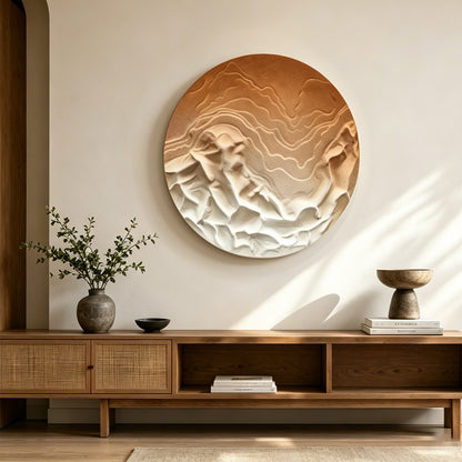 Sunlit Peaks Round Carved Relief