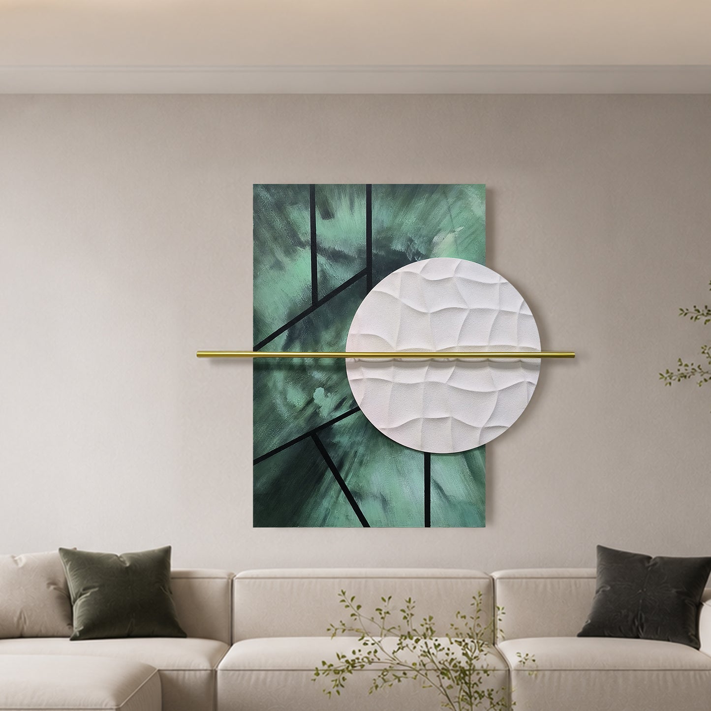Jade Grid Circle Sandstone Wall Art