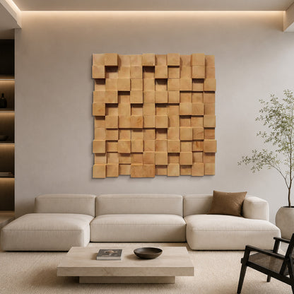 Natural Block Wood Mosaic Wall Art
