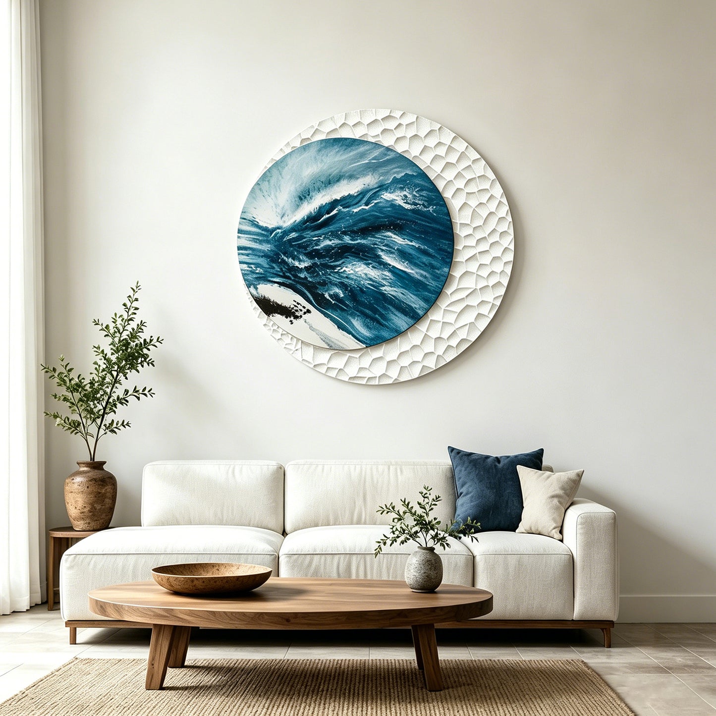 Aqua Moon Round Textured Wall Art