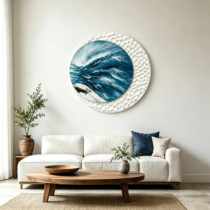 Aqua Moon Round Textured Wall Art