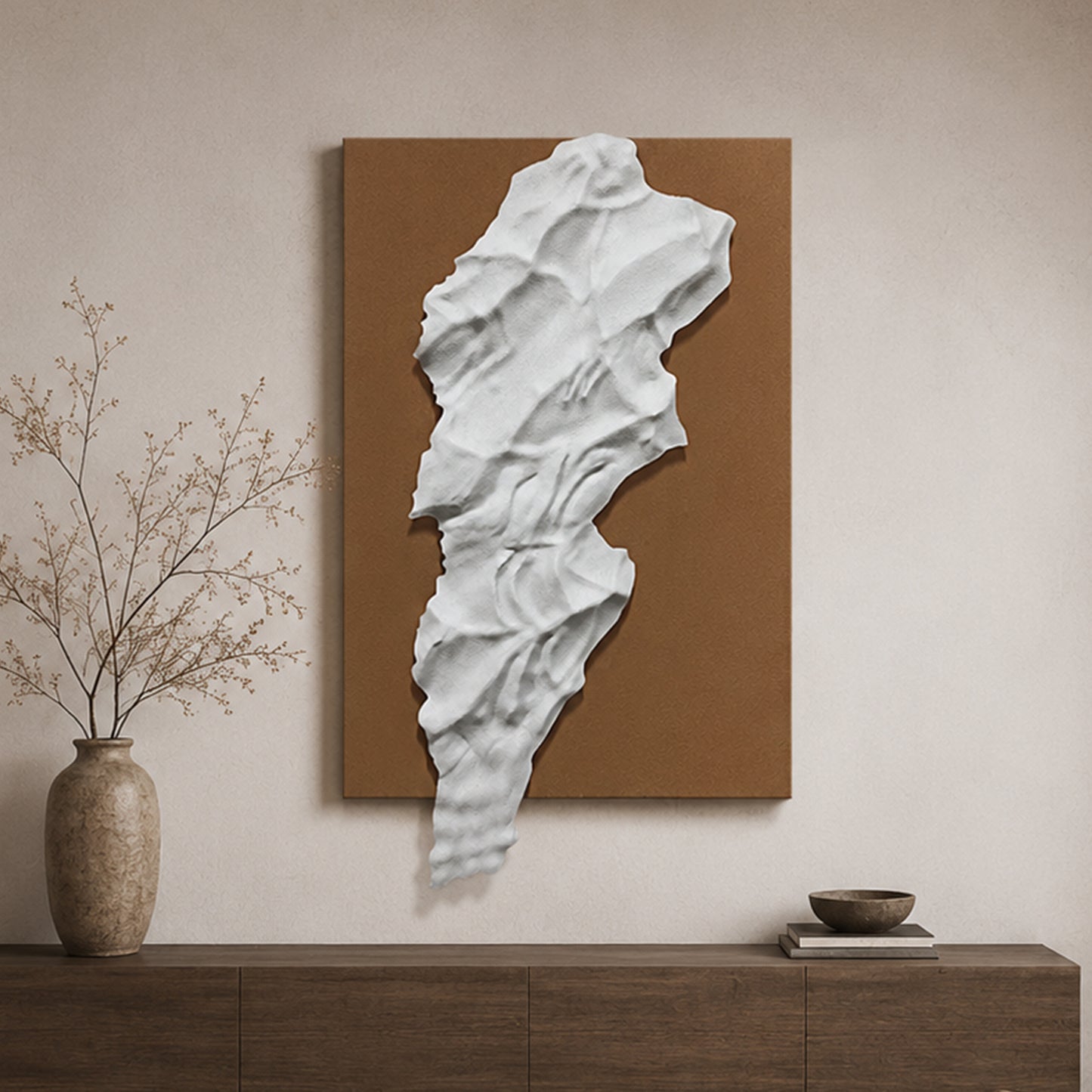 White Melted Form Sandstone Wall Relief