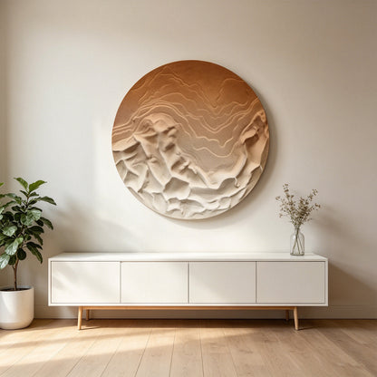 Sunlit Peaks Round Carved Relief