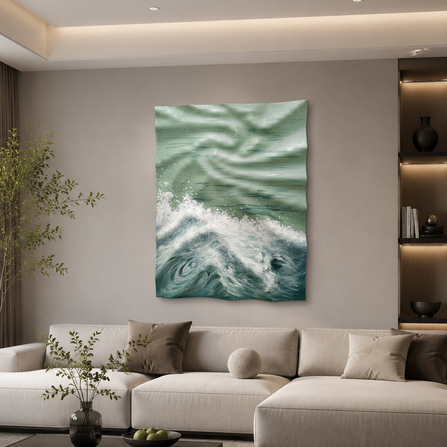 Emerald Silk Wave Textured Wall Art